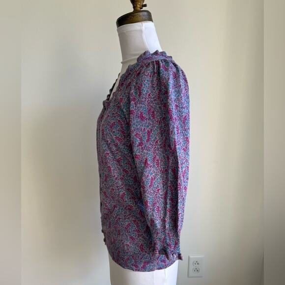 MARC BY MARC JACOBS PURPLE FLORAL 3/4 SLEEVE KNIT BUTTON DOWN MEDIUM - Picture 4 of 6